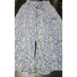 RE WASH Wide Leg Palazzo Pants Blue Paisley Print Tie Waist Size XL